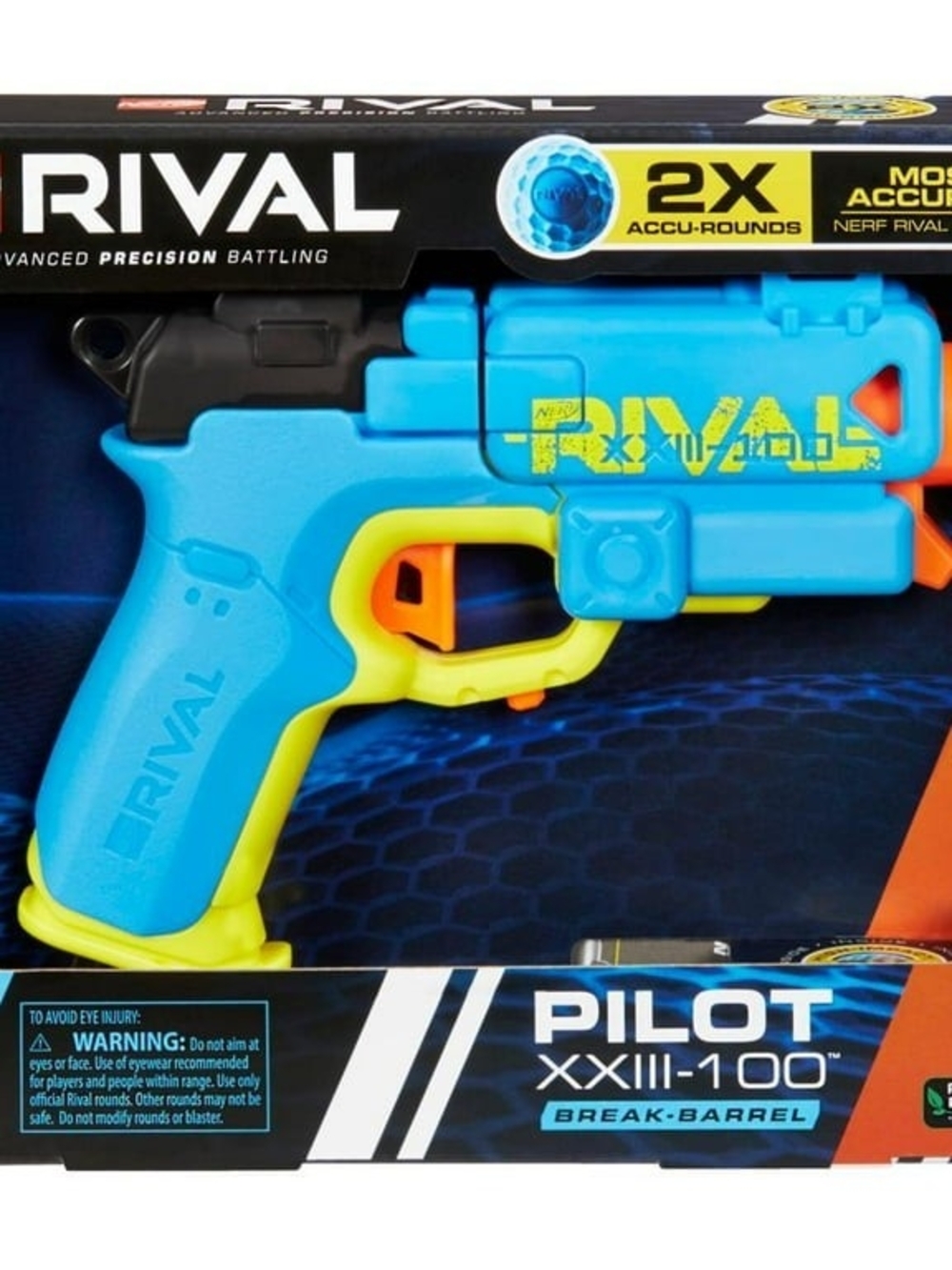 Nerf Rival Pilot XXIII-100 Blaster, 2 Rounds, Break-Barrel Load, T-Bar Priming